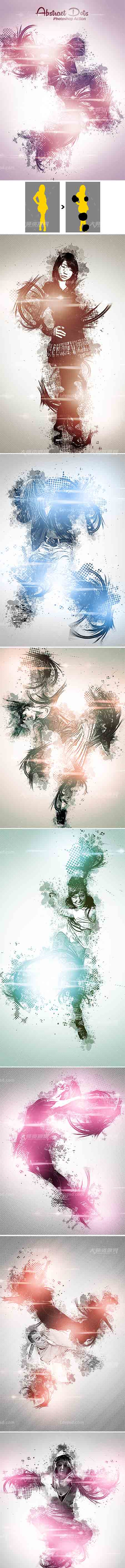 Abstract dots Photoshop Action,极品PS动作-光线抽丝(含高清视频教程)